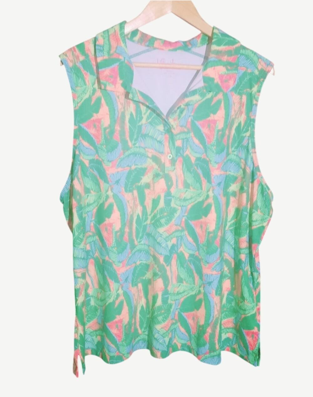 Lillie Green Womens Tropical Print Polo Golf Top Size 2X